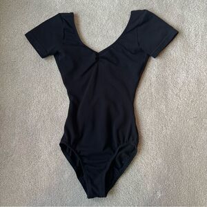 Bloch Short Sleeve V-Neck Black Leotard Petite (XS)